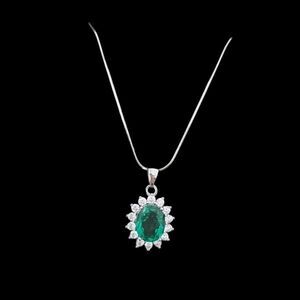 1.74 Carat Emerald Sterling Silver Diana Necklace